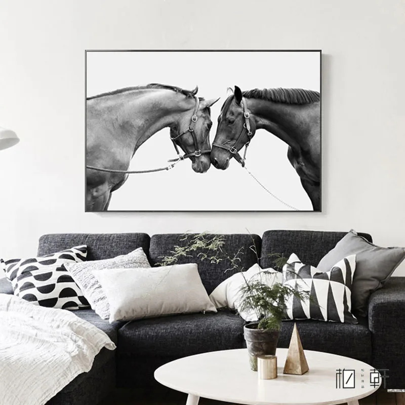 Современная Скандинавская лошадь с холстом картина черный белый плакаты и принты животных фотографии стены книги по искусству для