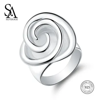 SA SILVERAGE 925 Sterling Silver Rose Wedding Rings for Women Fine Jewelry 925 Silver Big Flower Rings Band Rings