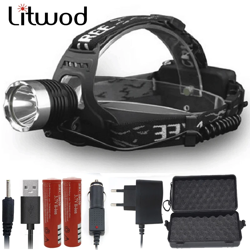 

Litwod Z50 LED Headlamp Headlight 3000LM XM-L T6 Head Lamp flashlight torch Fishing Light wearing rechargeable lights