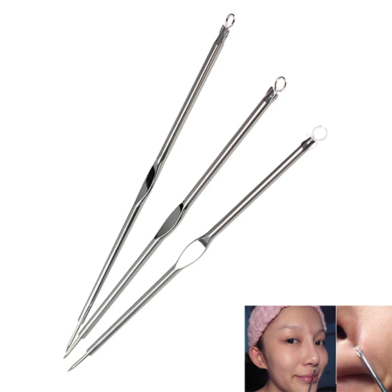 

3pcs Cosmetic MUST HAVE Stainless Steel Blackhead/Comedone/Acne Remover Needles Blemish Pimple Extractor Pin Tool SK88