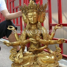 Xd 00892 3" Тибет Бронзовый Свинка 4 Глава Лица 8 Arms Namgyalma Ushnishavijaya Статуя Будды