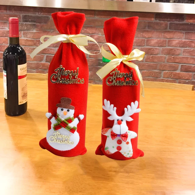 Merry Christmas Wine Bottle Bag Covers String Tie Neck Merry Christmas Wine Bottle Bag Covers String Tie Neck Deer Decor