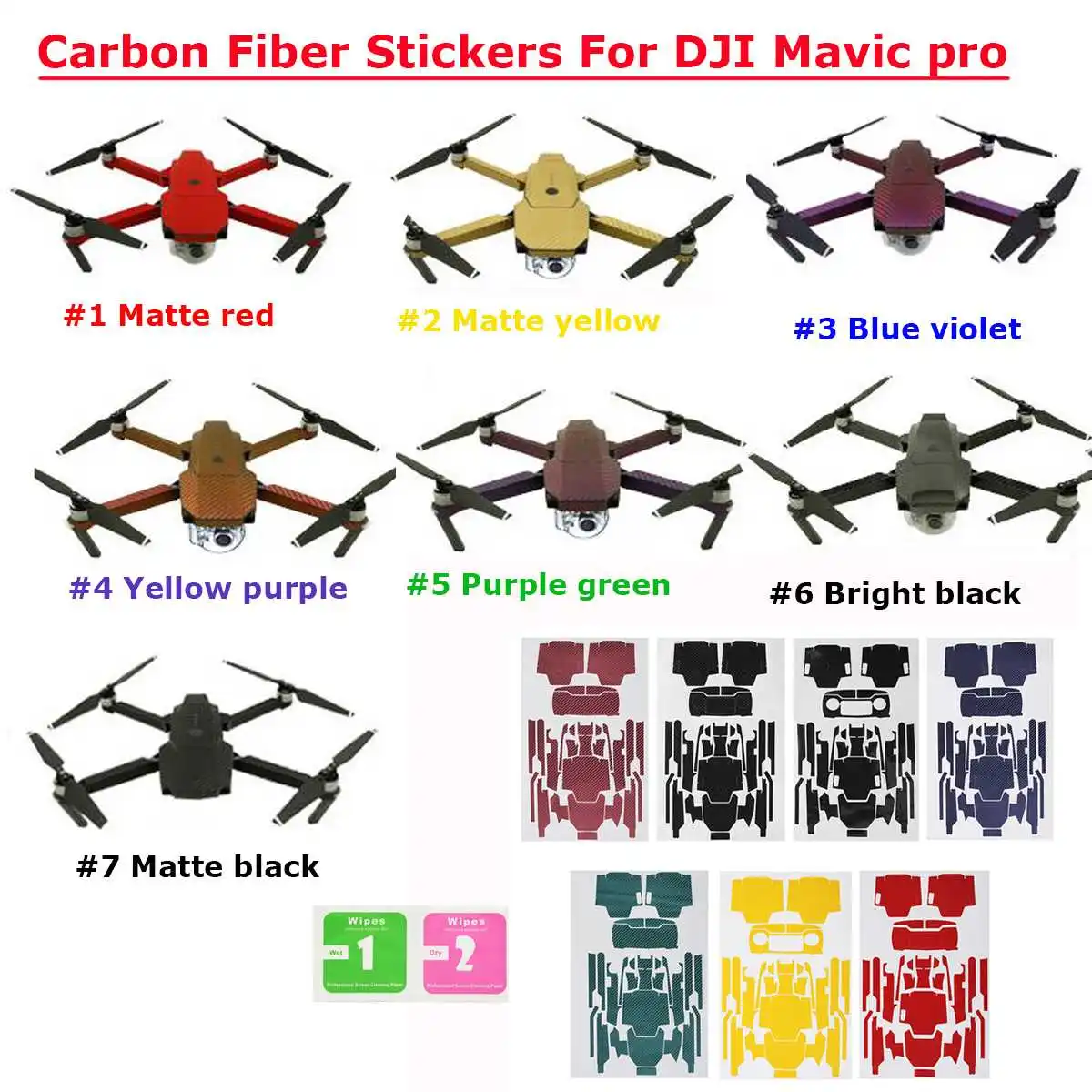 

Waterproof Carbon Drone Stickers Camera Drone Body Skin for DJI RC Mavic Pro Drone