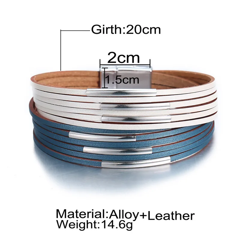 Модный Многослойный кожаный браслет, кожаный браслет для мужчин и женщин, Магнитный Браслет-манжета, Pulseira Feminina