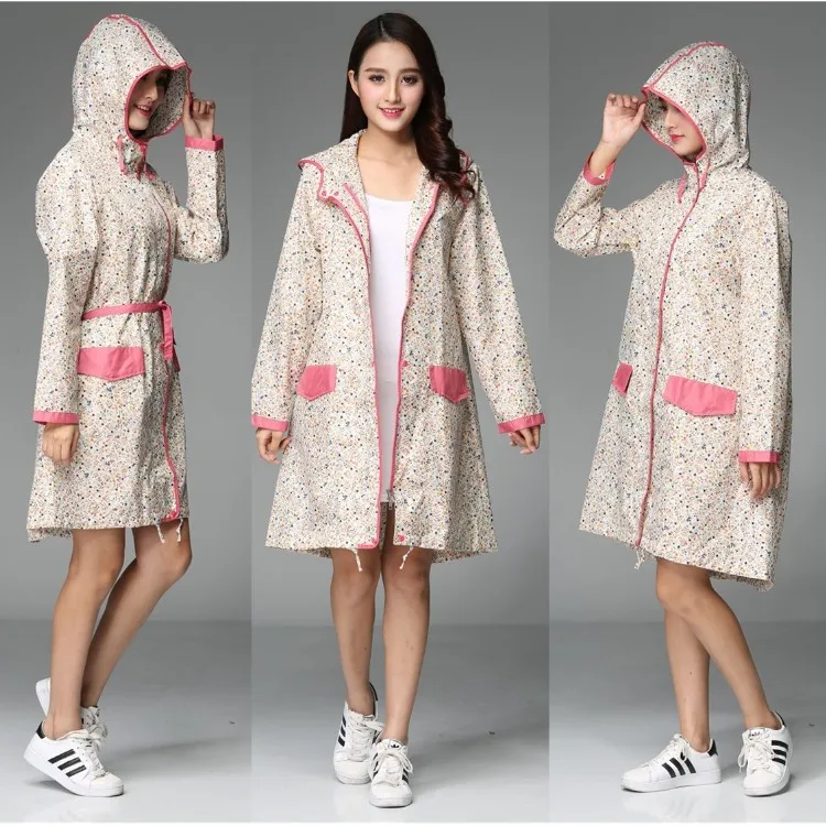 

Sexy Lady Floral knee-length Long Raincoat Woman hubasqueros Mujer Dress Rain Coat Waterproof Rain Ponchos Jackets Rainwear Gear