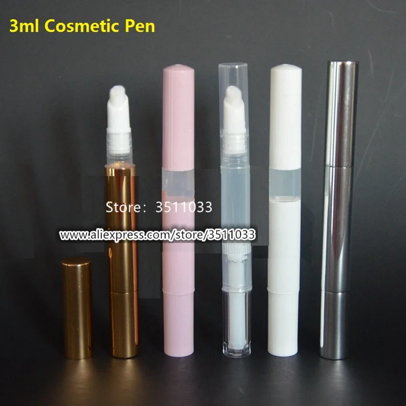 3ml Empty Gold Silver Lip Gloss Pen with Brush Applicator Portable