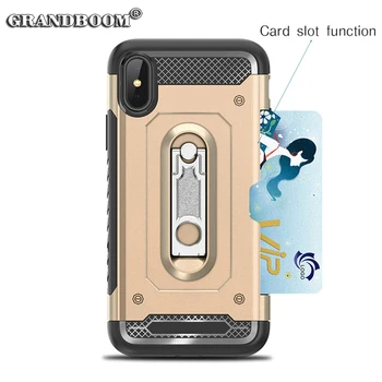 

50pcs Hybrid Rugged With Metal Kickstand Card Holder Case For iPhone XS Max XR X 8 7 6 6S Plus Soft Rubber Hard PC Back Cover