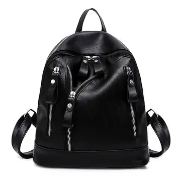 

Women PU Leather Backpack Fashion Black Zipper Backpacks Casual Ladies Teenager Girl School Bags Travel Backpack Female Z70