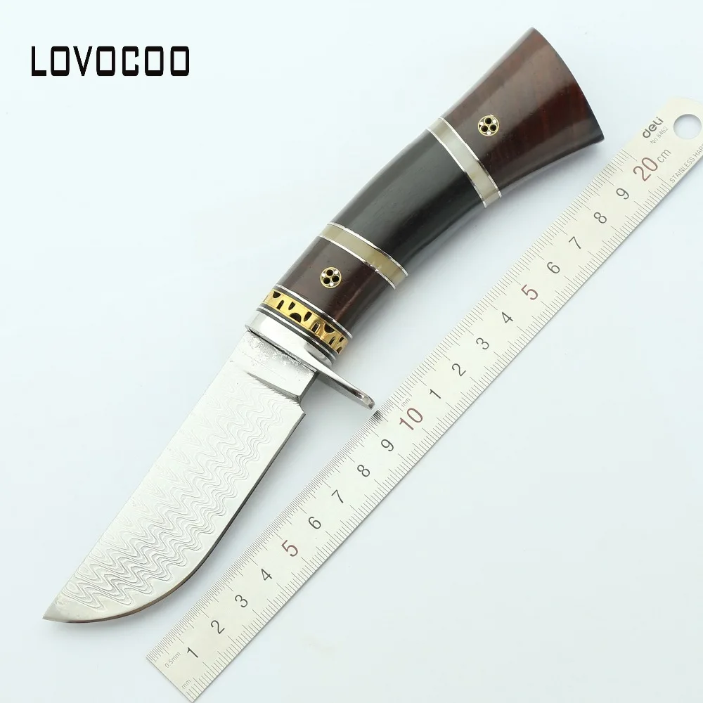 

Handmade Damascus Hunting Knife Fixed Damascus Blade Redwood Handle Outdoor Survival Camping Knife Tactics Hand Tools Collection