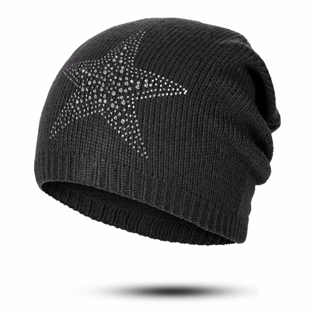 CANCHANGE новая зимняя шапка Для женщин Мягкий Вязание головные уборы Skullies Beanies однотонные теплые CottonFemale модные стразы Кепки Шапка-бини