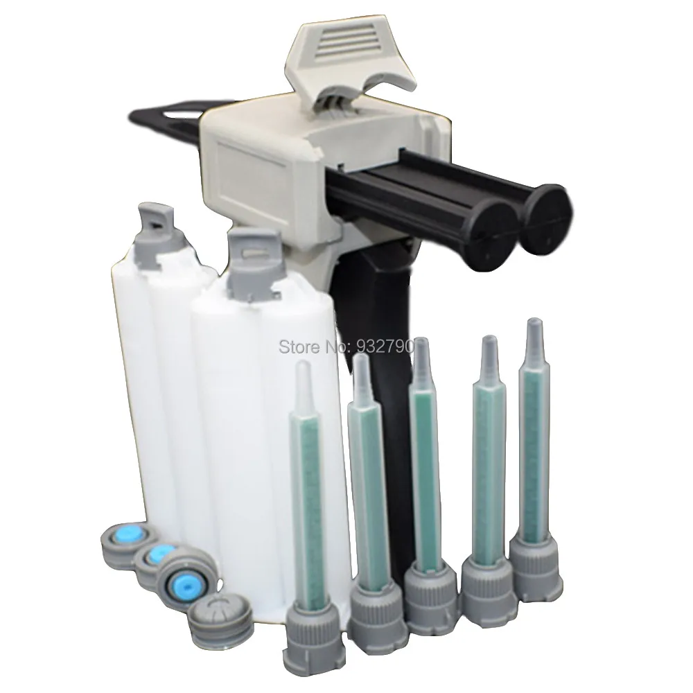5pc 1:1 AB Glue Epoxy Mixing Nozzle Tip+ 2pcs 50ml Dual Cartridge+ 1:1 50ml Manual Cartridge Applicator Gun Epoxy Adhesive Gun
