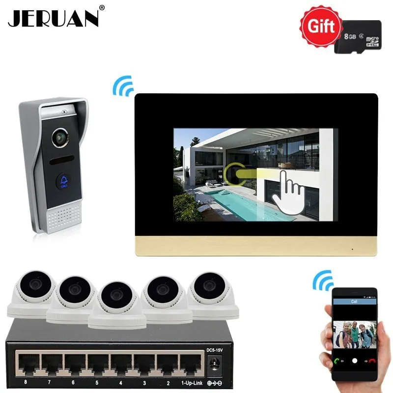 

JERUAN 720P AHD HD IP WIFI 7 Inch Touch Screen Video Door Phone Intercom System Kit Record Monitor Camera With 1080P IP Cameras
