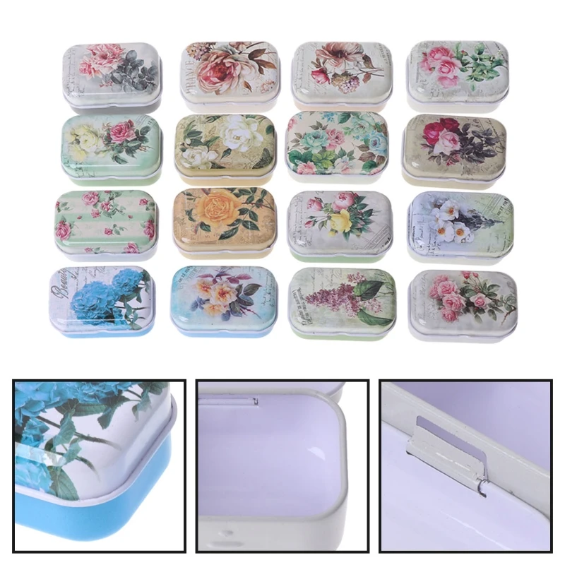 

Retro Floral Pattern Metal Tinplate Case Jewelry Pill Candy Storage Box Canister