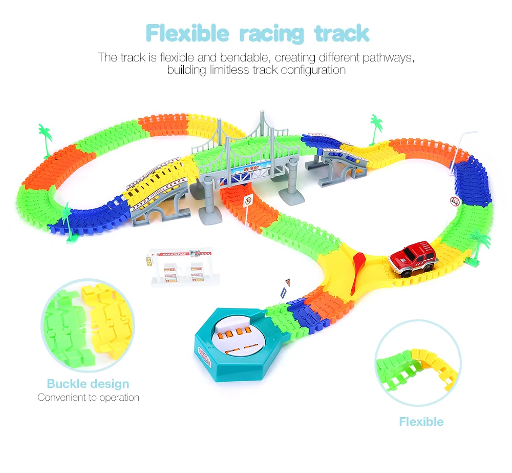 Дропшиппинг 192 шт волшебная светящаяся гоночная дорожка изгиб гибкий флэш Темный Универсальный монтажный блок развивающие игрушки DIY гоночный набор 1 автомобиль