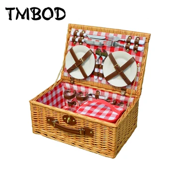 

NEW 2019 Classic Retro Travel Basket Bag without Tableware Women Rattan Knitting Handbags Lady Lunch Picnic Bags an1279