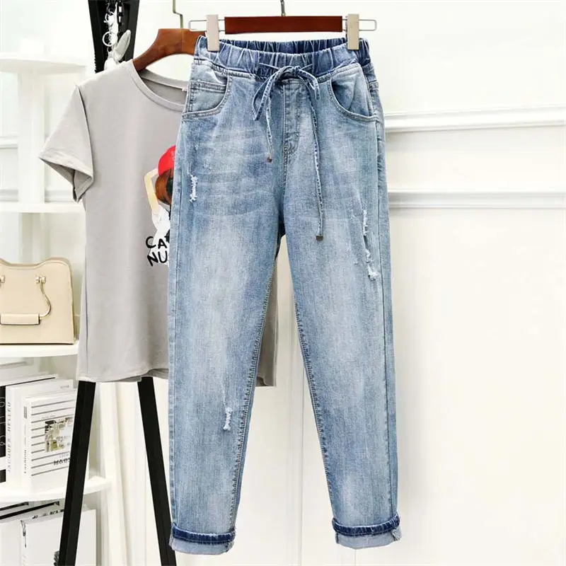 

High Waist Jeans Women Stretch Denim Harem Pants Trousers Women Casual Loose Plus Size Vintage Boyfriend Jeans For Women Q1678
