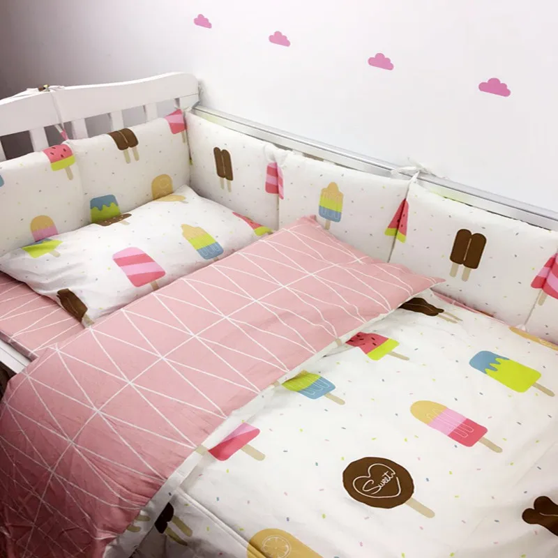 

Baby Bedding Set Cotton Cartoon Crib Bumper Baby Linen Duvet Cover Pillowcase Bed Sheet Baby Bed Storage Bag Infant Baby Bed Set