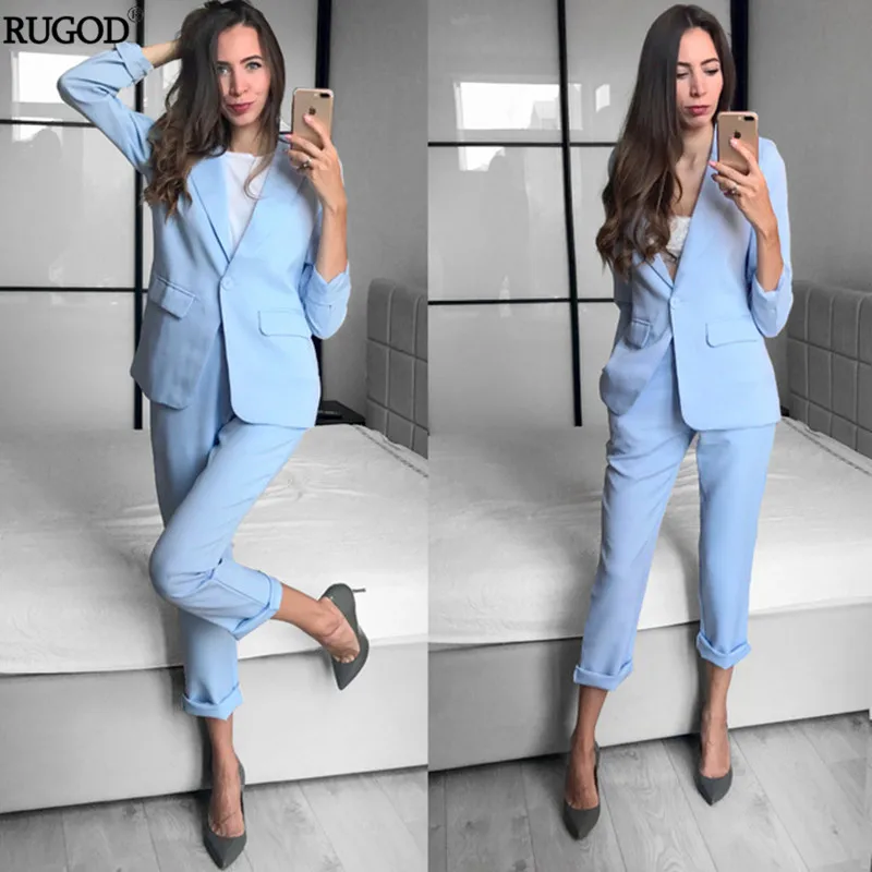 Женский деловой костюм Rugod элегантный офисный из 2 предметов с длинными рукавами