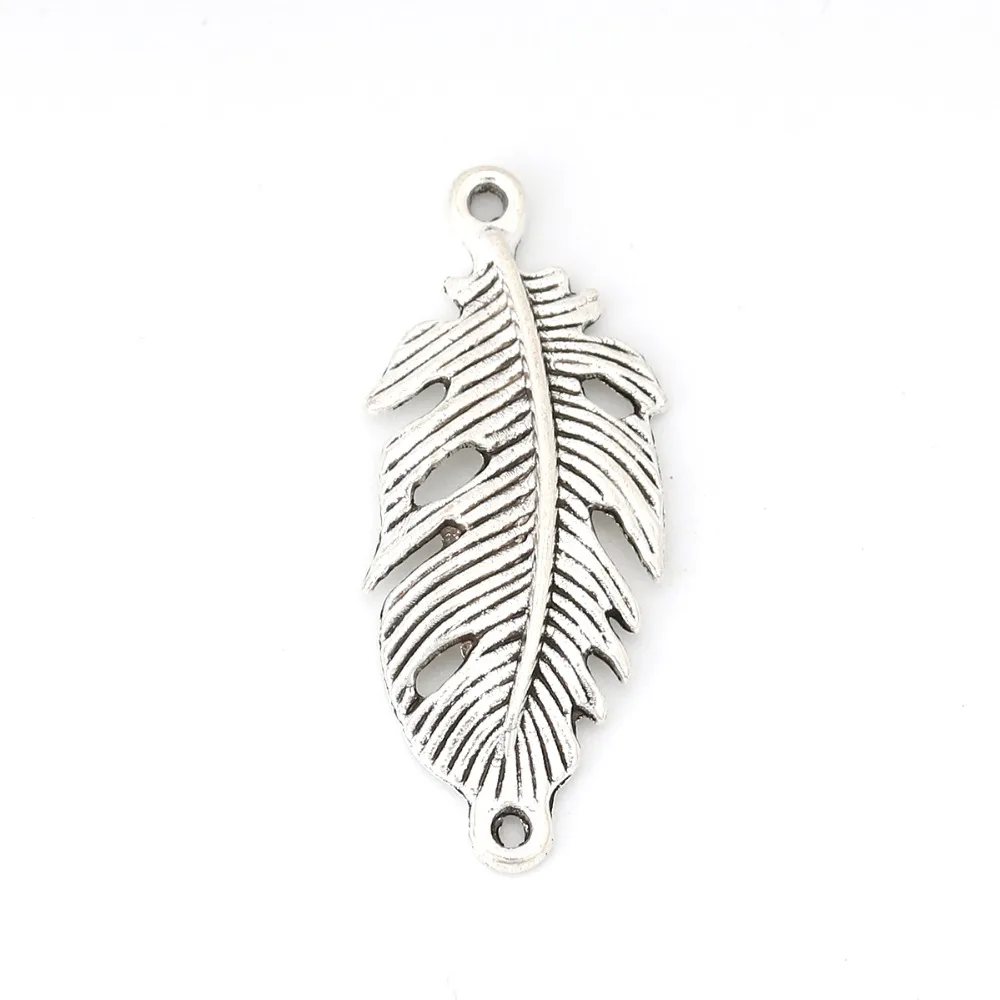 

Doreen Box Zinc Based Alloy Connectors Feather Antique Silver Bronze Jewelry Accessories 34mm(1 3/8") x 14mm( 4/8"), 30 PCs