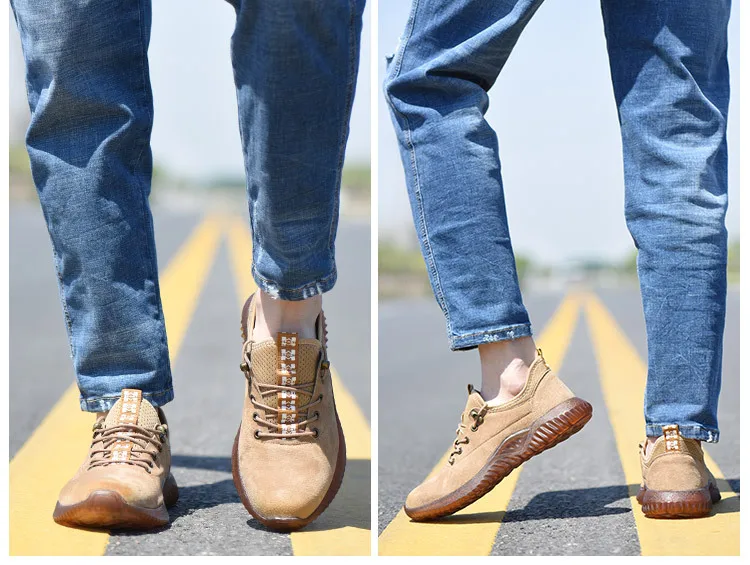 Дышащая сетчатая защитная обувь мужские легкие кроссовки небьющиеся стальные носочки мягкие Нескользящие рабочие ботинки