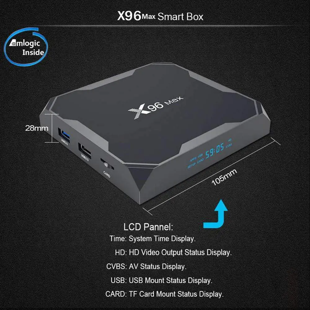X96 Max Smart TV BOX Android 8.1 Amlogic S905X2 LPDDR4 Quad Core 4GB 64GB 2.4G&5GHz Wifi BT 1000M 4K X96Max Set-top box tvbox
