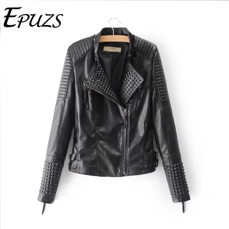 

Autumn winter zipper faux PU leather jacket women fur coat Streetwear black logn sleeve motorcycle biker jackets