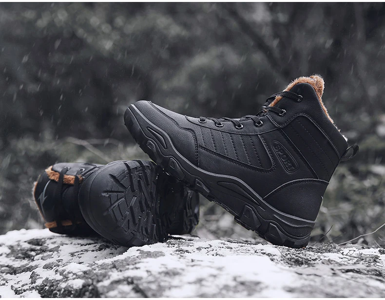 Men's Ankle Boot Casual Mens Boots Winter Warm Men Snow Boot With Fur Black Motorcycle Winter Boots Men Waterproof Plus Size 11 (13)