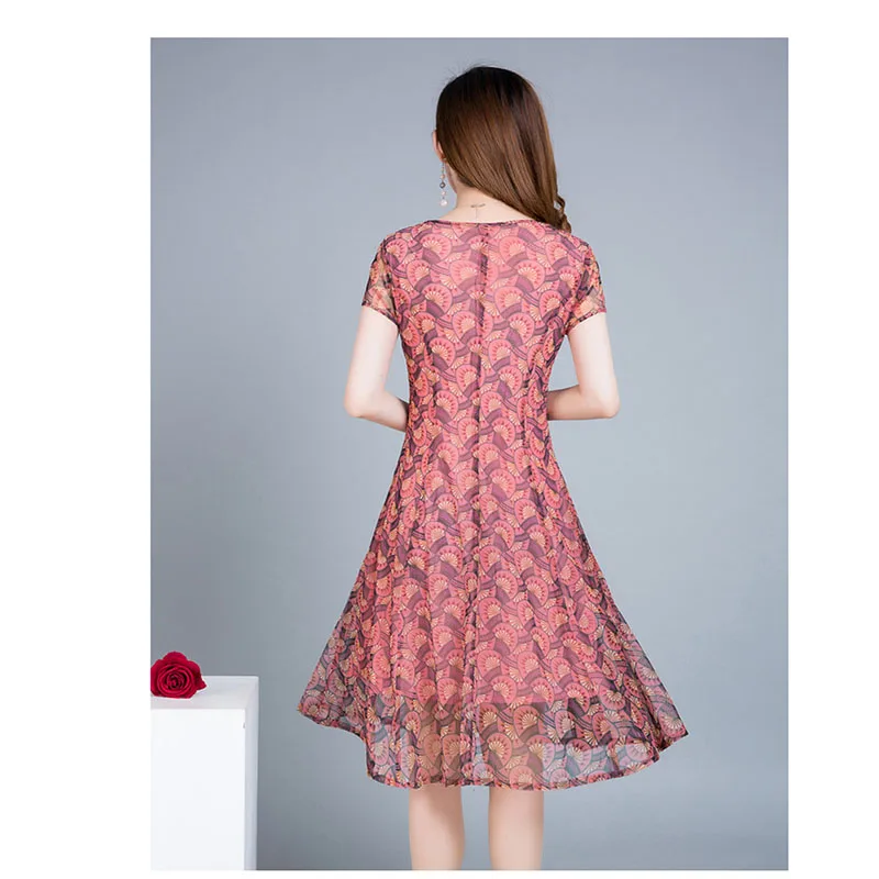 

Women 'S plus Size Dress Short Sleeve O Neck Floral Pattern Aline Dress 2018 Summer New Style Middle-aged Women Korean-Style L L