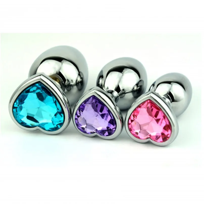 S//M//L Diamond Plug Anal Stainless Steel Heart Shape Jeweled Butt Suction Cup Lot