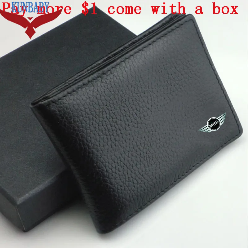 KUNBABY Черный Кожаный Автомобильный логотип сумка карта пакет водительские права для Mini Cooper - Название цвета: Black with box