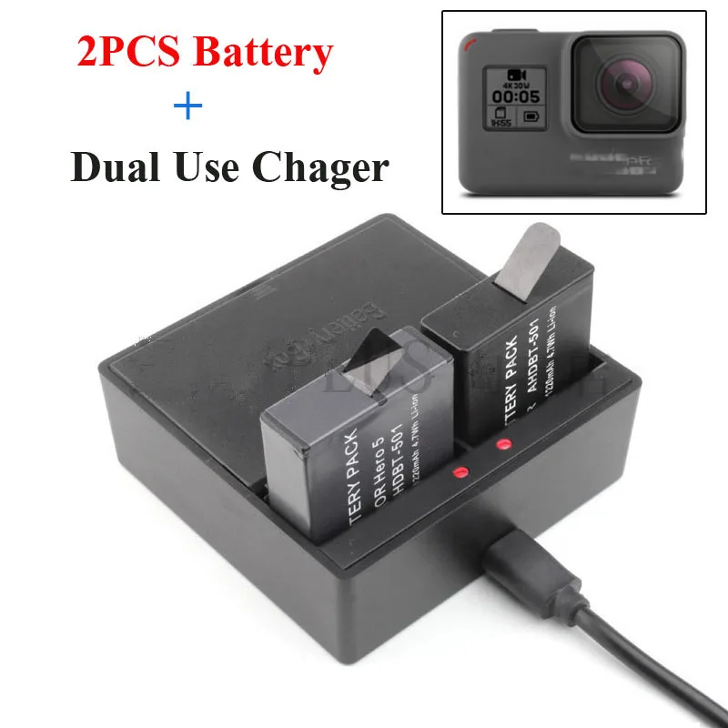For GoPro Battery hero 6 5 Rechargeable Battey+Dual Use Charger Multi