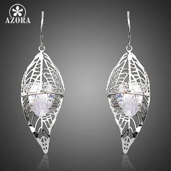 

AZORA Jewelry Women's Vivid Leaf Wrap Clear AAA Cubic Zirconia Dangle Earrings TE0250