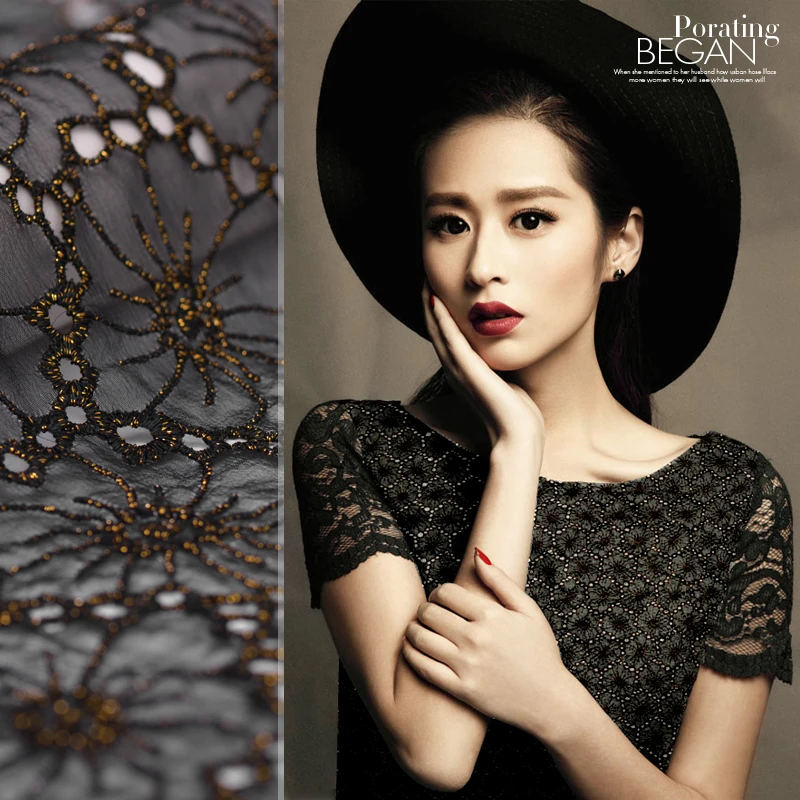Three-dimensional lace embroidered silk fabrics haute couture dress skirt custom silk fabric wholesale high quality silk cloth