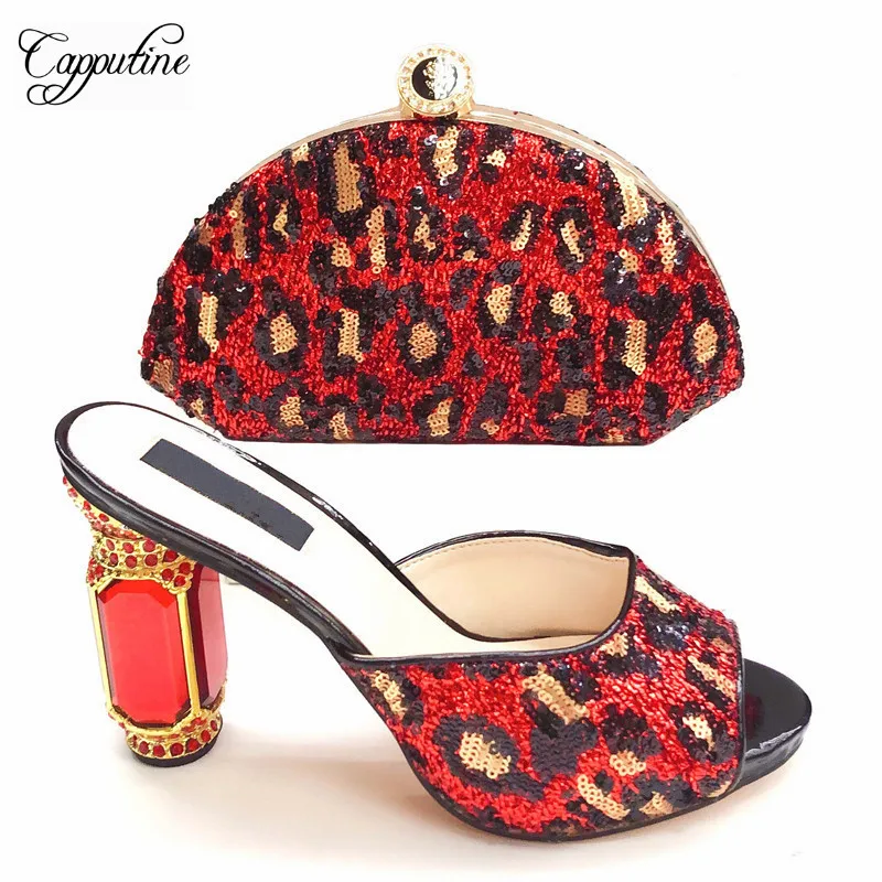 

Capputine High Quality Fashion Rhinestone Shoes And Bag Set European Summer Strange Heels Shoes And Purse Set For Wedding Party