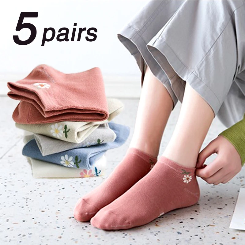 

5Pairs/Lot Summer Cartoon flower Socks Cute Animal Women Socks Funny Ankle Socks Ladies Cotton invisible socks Dropship