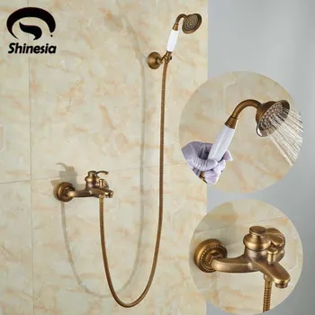 

NEW Antique Brass Single Handle Shower Set Faucet Wall Mounted Handheld Shower Mixer Taps