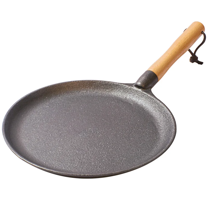 

Wooden Handle Cast Iron Pizza Pan 5/6/7 Inch Pancake Crepe Maker Uncoated Non-stick Steak Pan For Gas Stove Induction Cooker
