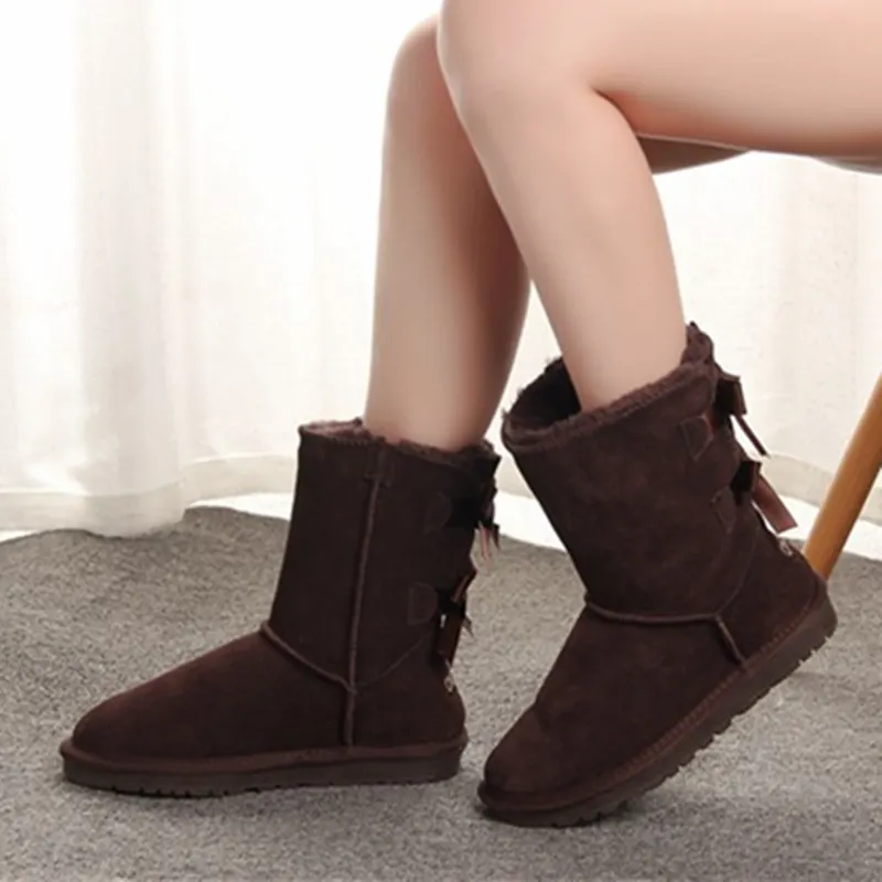 Skup Gorący australijski styl kobiet śnieg buty 2 Bow powrót zimowe buty skórzane marki IVG rozmiar us 4 13 darmowa wysyłka