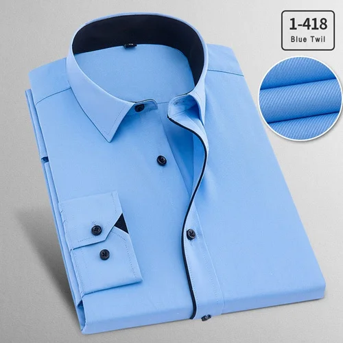 Роскошные брендовые черные формальные мужские рубашки с длинным рукавом с внутренним воротником, модные деловые повседневные рубашки высокого качества, белые мужские рубашки - Цвет: blue