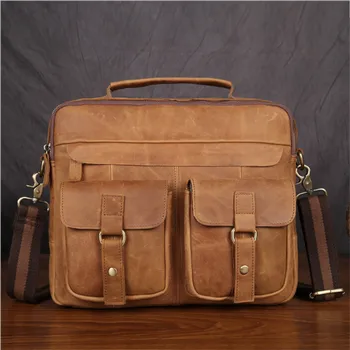 

ALAVCHNV original first layer cowhide men's portable retro crazy horse leather 13 inch official document shoulder bag ZF1130