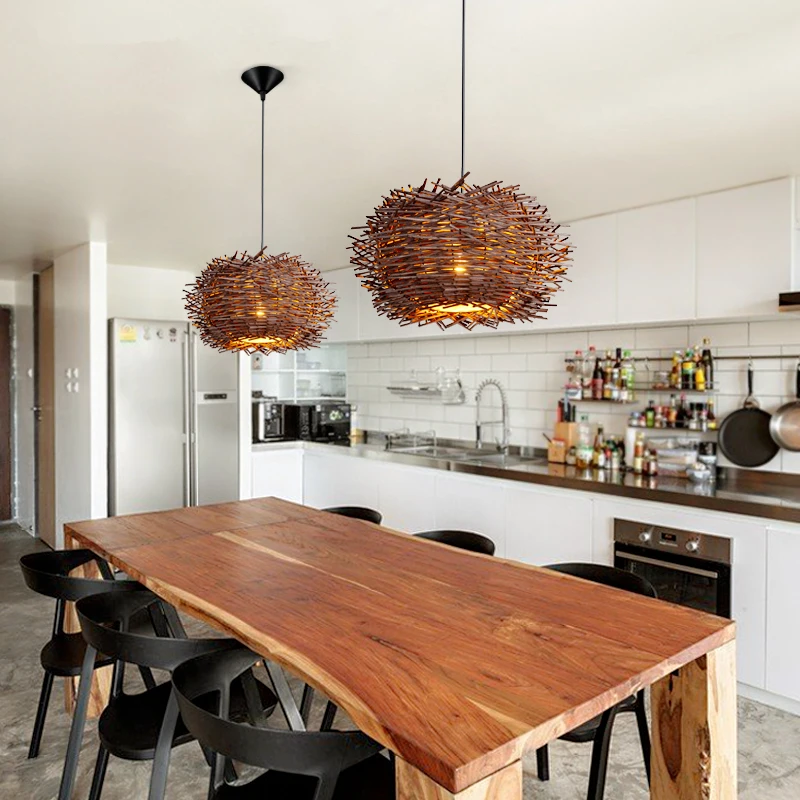 Creative Nordic Chandelier Tree Rattan Craft Bird Nest Restaurant Lights American Village Pastoral Pendant lamps Bedroom Light american village restaurant bar pendant light creative combination bedroom minimalist pendant lights project fg561 lu1020