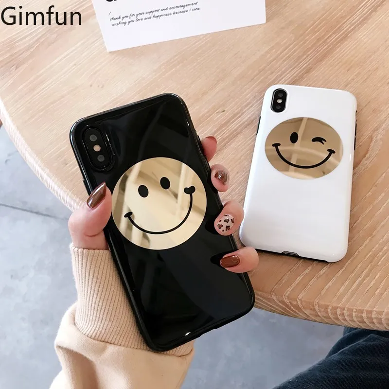 

Gimfun Korea Gloss Smile Face Phone Case Black White Glitter Tpu Case for Iphone X Xs Max 7plus 8 6s Simple Back Cover