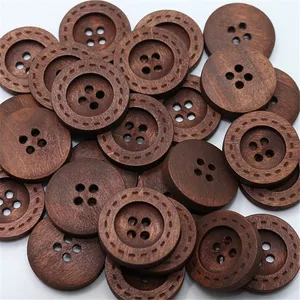 20Pcs 4 Holes Coffee Dyed Wooden Buttons Wood Materials Button For Clothes Shirt Decorative Embellishment Sewing Accessories