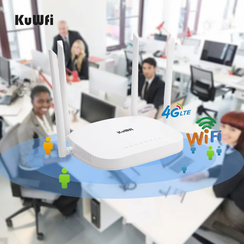 KuWfi 4G маршрутизатор CPE LTE 3G/4G Wi Fi 300 Мбит/с Беспроводной 4 шт. внешними антеннами
