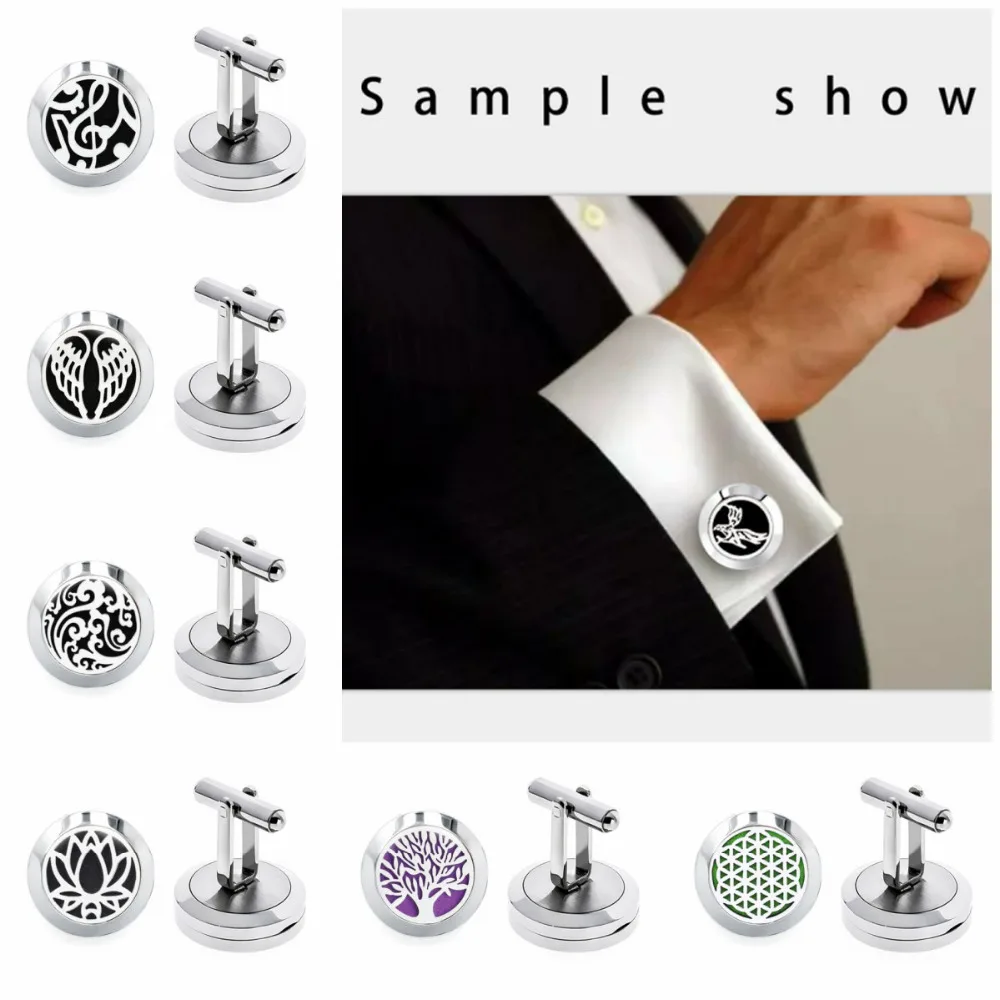 

1 pair 20mm Stainless Steel Men's Shirts Cufflinks Diffuer Cuff Link Angel Wing Aroma Essential Oil Cuff Button 10pcs Pads Gifts