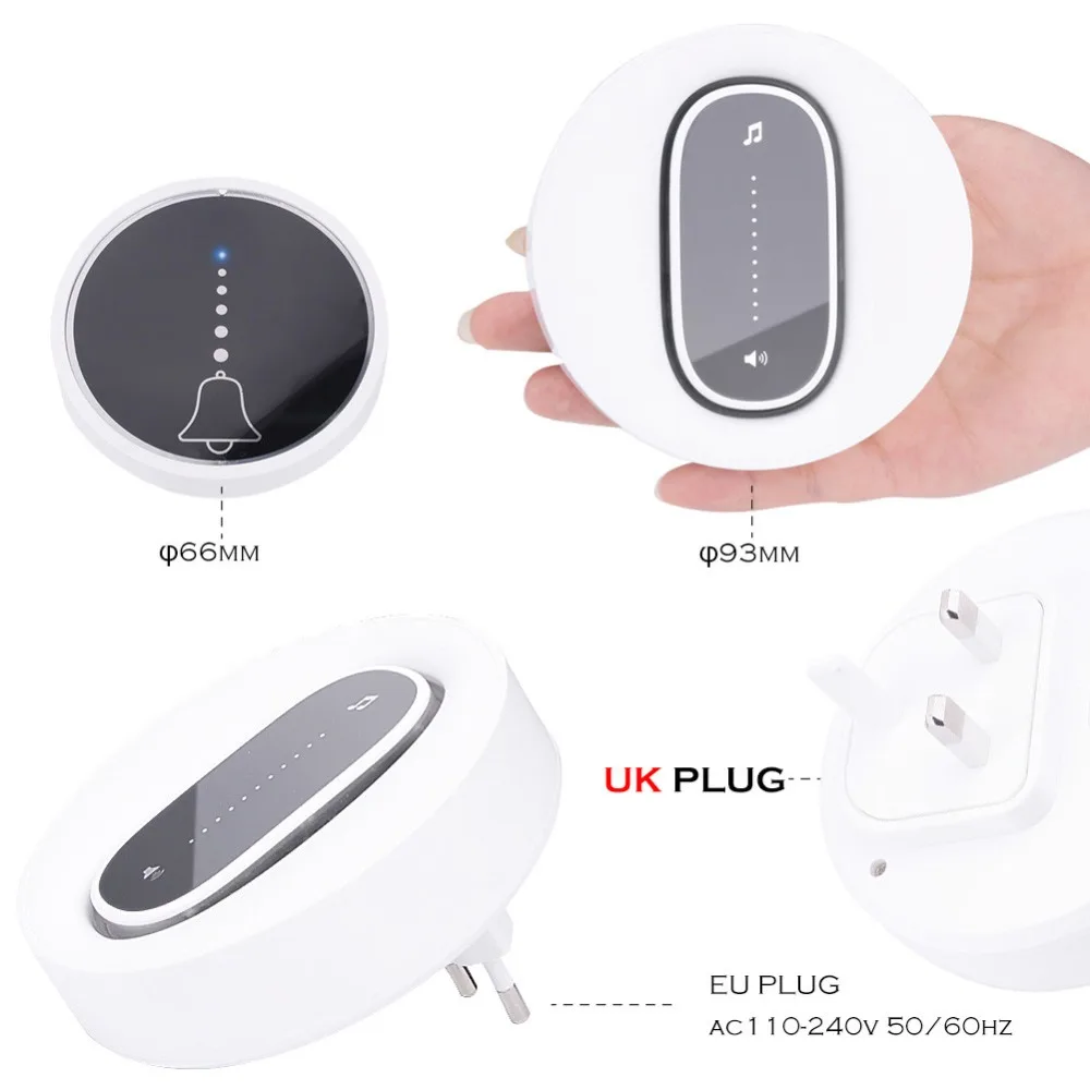 SMATRUL self powered Waterproof Wireless DoorBell night light no battery EU plug home Cordless Door Bell 1 2 button 1 2 Receiver 61
