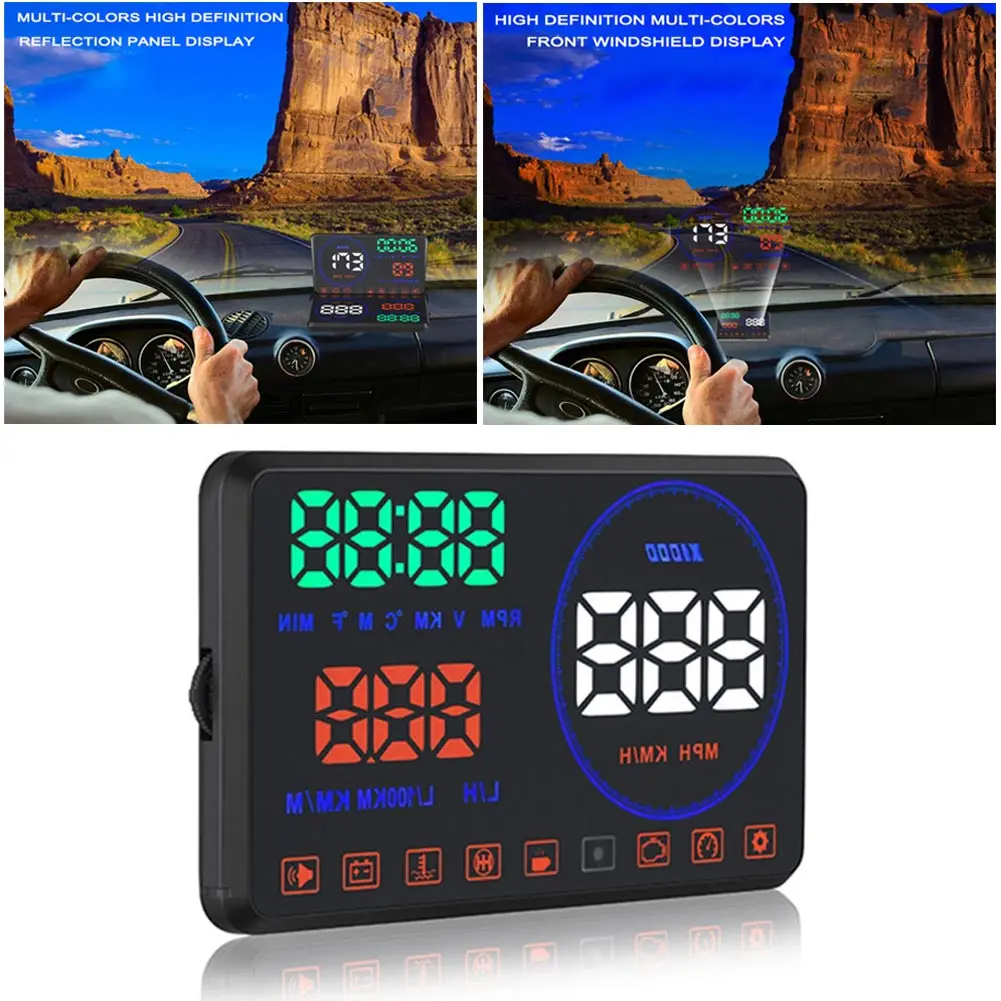 

5.5inch HUD Head Up Display with OBD2 KM/h MPH RPM Speeding Warning Windshield Projector Alarm System Car Styling Car Styling