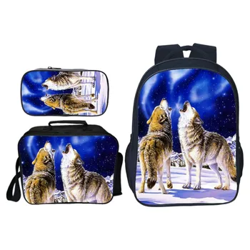 

2019 New Arrival 3Pcs/Sets Wolf Dog Bag Students School Backpack Beautiful Back to School Gift Bags Laptop Mochila for Teens