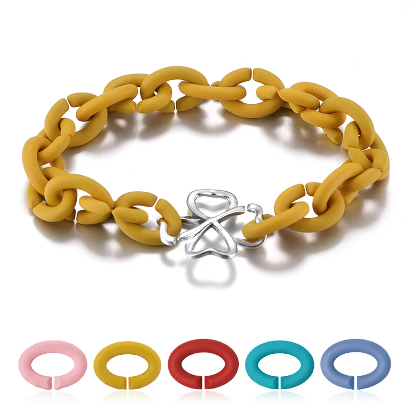 

Fashion 925 Sterling Silver hollow Clover bead 10 color Hard Rubber X Handmade Bracelet women Accessories Jewellery Fashion