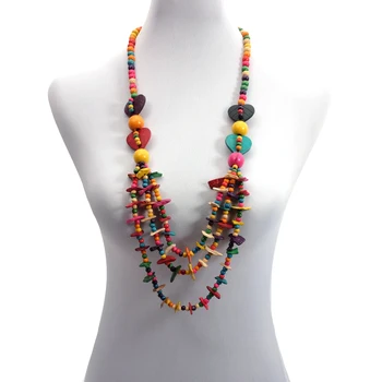 

Wholesale Layered Coconut Shell Love Heart Pendant Necklace Multicolor Wood Bead Strand Handmade Knitted Women Bohemian Jewelry